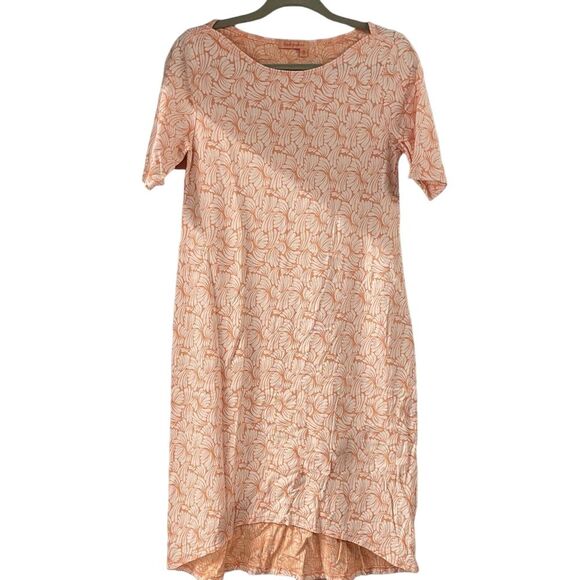 FRESH PRODUCE MIDI‎ Dress Woman's XS Scoop Neck Cotton Short Sleeve Peach Hi Low - Picture 1 of 5